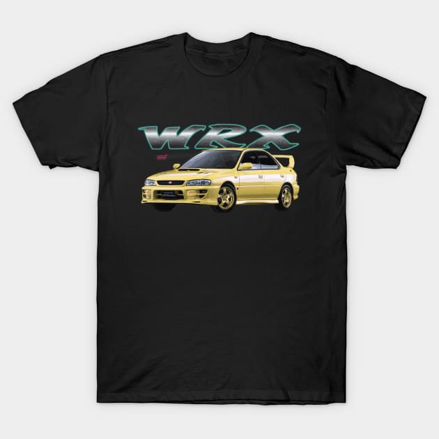 JDM Impreza WRX STI GC8 Version 6 vi type r cashmere yellow colin mcrae T-Shirt by cowtown_cowboy